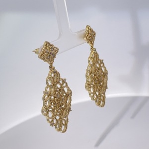 Tianyu GEMS ต่างหูประดับด้วยเพทายชุบทองทองเหลืองหรูหราสไตล์คอร์ทแบบวินเทจ - Product Image 5