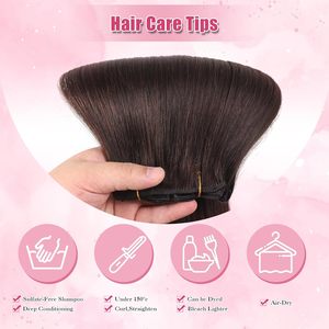 Extensions de cheveux à clipser 100% Remy Lisses 120g 7 pièces Double Trame 18 pouces Brun Foncé Tissages Invisibles Sans Couture pour Femmes - Product Image 5