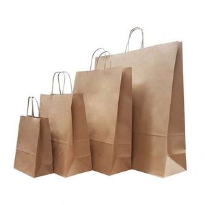 Customized Printed Recyclable Khaki Luxury Gift Shopping Food Beverage Brown Kraft Paper Packaging <b>Bag</b> With You Own Logo - Product Image 3