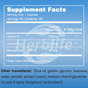 Venta al por Mayor OEM - Personalizable - Vitamina D3 + K - para el Apoyo Inmunitario y la Salud Ósea - Vitamina D con MK-7 (Vitamina K2) - 60 Cápsulas - Product Image 2