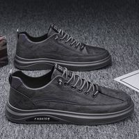 Chaussures de printemps et d'automne pour hommes, baskets antidérapantes à lacets, tige synthétique, mode, noir uni, décontractées, pour la marche quotidienne
