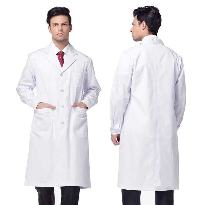 Custom Design Scrubs uniformi per personale medico camice da laboratorio bianco cotone poliestere manica lunga per camice da laboratorio da laboratorio ospedaliero tessuto