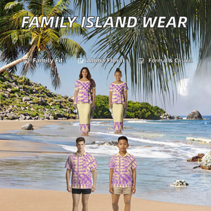 Ropa de Isla Personalizada, Camisa Formal Aloha para Padre e Hijo, Vestido Samoa para Madre e Hija, Falda con Dobladillo en Cola de Golondrina, Poliéster Floral de Invierno - Product Image 2