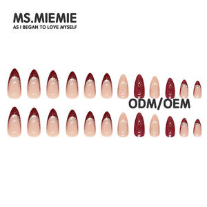 Ms.Miemie - Juego de 24 <span class=keywords><strong>Uñas</strong></span> Postizas Reutilizables de Estilo Stiletto, Punta Francesa, Diseño de Espiral, Lentejuelas Metálicas Rojas, <span class=keywords><strong>Uñas</strong></span> Artificiales - Product Image 4