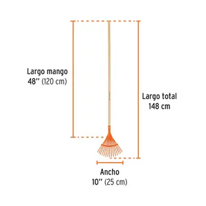 BOX 6 Escoba de jardín metálica, curvada, 15 dientes, mango de 48' - Product Image 3