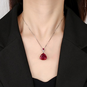 High Quality 17mm Triangle Cut Red Cubic Zirconia Jewelry Eco-friendly Copper Gold Plated Geometric Pendant Necklace for Women - Product Image 5