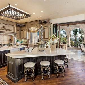 Meuble de cuisine de luxe de style italien antique, vente chaude, îlot en bois massif, panneau de porte laqué de luxe, stratifié - Product Image 3