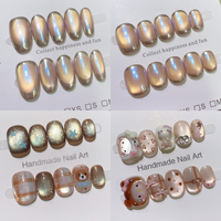 2026 Faux ongles à presser faits main, amande, courts, carrés, amusants, amovibles, réutilisables, 3D stéréo, motif dessin animé Kawaii, mignons, pour doigts