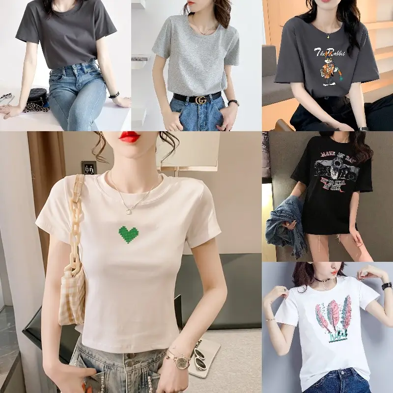 2024 Mùa Hè Bé TEE Y2K Crop Tops TEE Áo Sơ Mi Sexy Mỏng Trống Áo Sơ Mi Cho Phụ Nữ 100% Cotton Thoáng Khí Chất Lượng Cao Đồng Bằng T-Shirt