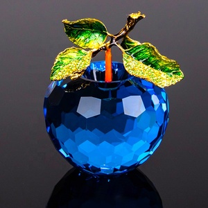Regalo di natale della mela di cristallo di colore blu delle foglie dorate all'ingrosso - Product Image 5