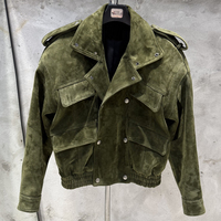 Veste bomber en daim surdimensionnée, en cuir d'agneau véritable, veste en daim vert pour femmes
