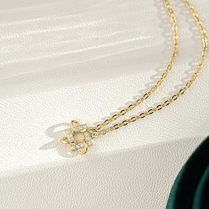 عقدة صينية مجوهرات هندسية مربعة من الفضة الإسترلينية عيار 14 قيراط مطلية بالذهب ، قلادات بحلية دقيقة من المويسانيت للسيدات - Product Image 6