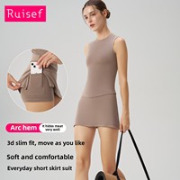 Set Olahraga Kasual Wanita Model Terbaru, Rok Tenis A-Line Bernapas, Celana Golf, Celana Pendek Motif Polos, Set Yoga