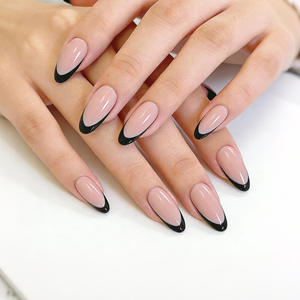 Offre Spéciale – <span class=keywords><strong>Faux</strong></span> <span class=keywords><strong>Ongles</strong></span> Courts Noirs Style Minimaliste Nude, Doux et Tendance, en Résine, à Presser, Forme Amande, Amovibles, Couverture Complète - Product Image 2