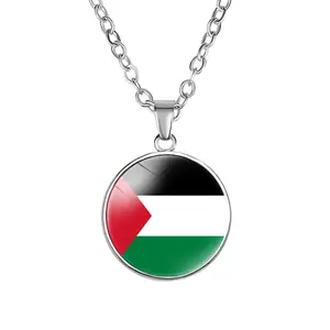 Recuerdos de Palestina Tiempo Cristal Cabujón Bandera de Palestina Collar Mapa Patrón Colgante Collares Joyería