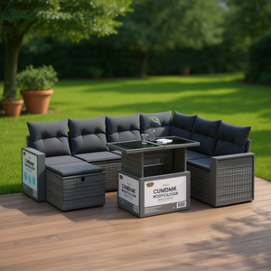 Ensemble de canapés de jardin en rotin PE gris, mobilier de patio extérieur, tissu durable, design contemporain - Product Image 2