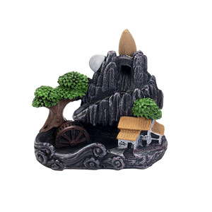 Oogishido Resin <b>Backflow</b> <b>Incense</b> Burner Mini Landscape With House And Trees Hand Made For Aromatherapy Diffuser - Product Image 5