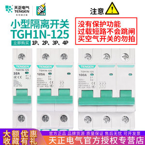 Tengen สวิตช์ตัดการเชื่อมต่อขนาดเล็ก TGH1N-125 32A 100A 125A 1P 2P 3P 4P เบรกเกอร์แรงดันต่ำ - Product Image 2