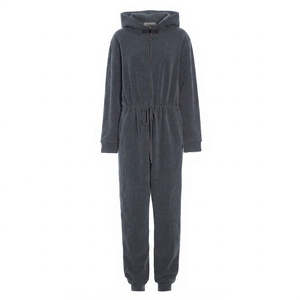 Pijama Enterizo con Capucha para Mujer, Manga Larga, Color Sólido, Tejido de Punto, 100% Poliéster, Impermeable, con Cierre de Cremallera, Informal, para Invierno - Product Image 1