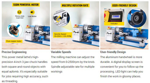 เครื่องกลึงโลหะด้วยมือขนาด550W 7 "X 14" นิ้วแกนหมุนแนวนอน21มม. เจาะอุปกรณ์เสริม50-2500รอบต่อนาที - Product Image 2