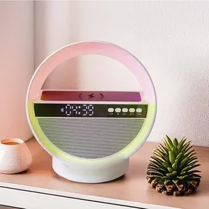 Latest Hot Sale Digital Display Fast With LED Night Light Wireless Charging Music Table Lamp Bluetooth Speaker Alarm Clock