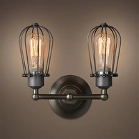 Applique murale industrielle noire à 2 lumières de style vintage Shinetime avec mini cage en fil métallique