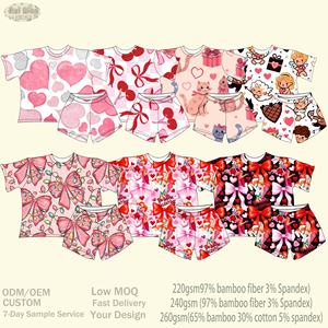 Set di Maglietta e Pantaloncini in Bambù per San Valentino, <span class=keywords><strong>Pigiama</strong></span> Estivo a Maniche Corte per Bambina, 2 Pezzi di Abbigliamento per Ragazze - Product Image 3