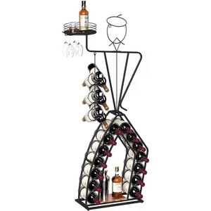 Estante para Vino Metálico Independiente con Capacidad para 20 Botellas, Mini Bar con Cubitera, Diseño Art Deco, Sostenible para el Hogar, Cocina, Comedor y Bebidas - Product Image 1