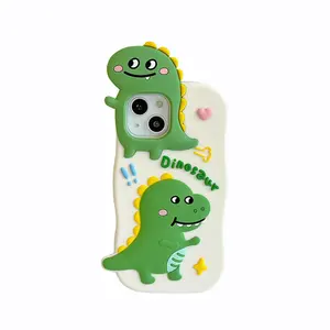 3d可爱卡通动物设计绿色恐龙图案手机硅胶手机壳Iphone 14 Pro Max 13 12