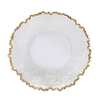 Assiette de présentation 13 pouces avec bord doré, transparente texturée, pour dîner, anniversaire, baby shower, mariage, sous-assiette
