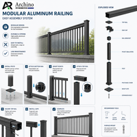 Balustrade modulaire en aluminium sur mesure pour projet de complexe hôtelier de luxe, résistante à la corrosion, en alliage 6063-T5, système de garde-corps de sécurité