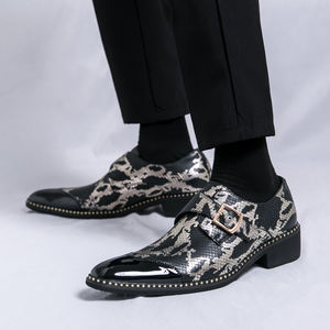 Mocassins en cuir de serpent pour hommes, à bout pointu, avec boucle métallique, chaussures d'hiver pour le bureau et la mode professionnelle - Product Image 6