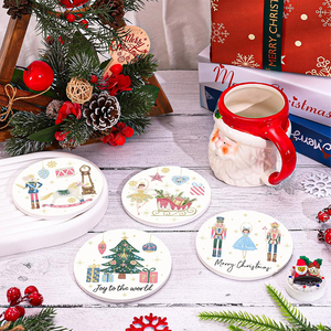 Sous-verres en céramique de Noël, sous-verres à boissons, motif casse-noisette, hiver, absorbants, pour la maison, la cuisine, les fêtes, la décoration de <span class=keywords><strong>table</strong></span> - Product Image 1