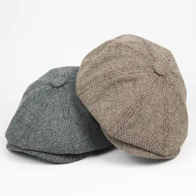 Newsboy Hat Men Beret Dark Grey Celebrity Caps Vintage Tweed Peaky Blinders Berets Flat Peaked Cap