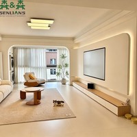 Meuble TV mural intégré SLS moderne et minimaliste avec console multimédia flottante, rétroéclairage LED et style Japandi pour villa