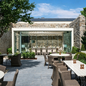 Pergola bioclimatique motorisée moderne en aluminium robuste, imperméable, pour balcon, <span class=keywords><strong>jardin</strong></span>, gazebo, pavillon, toit à lamelles, télécommande - Product Image 1
