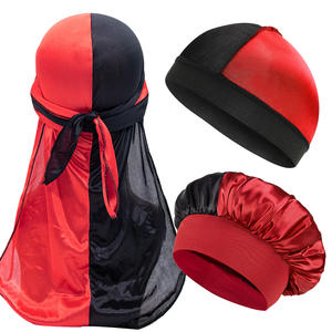 Ensemble de bonnets de nuit en satin à blocs de couleurs personnalisés en gros-élégant et polyvalent 3 pièces/ensemble comprenant bonnet <span class=keywords><strong>Durag</strong></span> et bonnet - Product Image 2