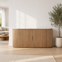 Meuble TV RH en chêne américain moderne, console multimédia à double porte de taille personnalisable, support en bois massif authentique avec plateau en marbre de luxe