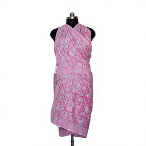 Pareo Indio Hecho a Mano 100% Algodón Orgánico con Estampado Floral Rosa Personalizado, Traje de Baño y Ropa de Playa Ecológica de Secado Rápido - Product Image 1