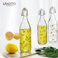Bouteille en verre réutilisable écologique de 1000 ml avec couvercle à rabat, logo personnalisé, design minimaliste pour les boissons et les produits de beauté