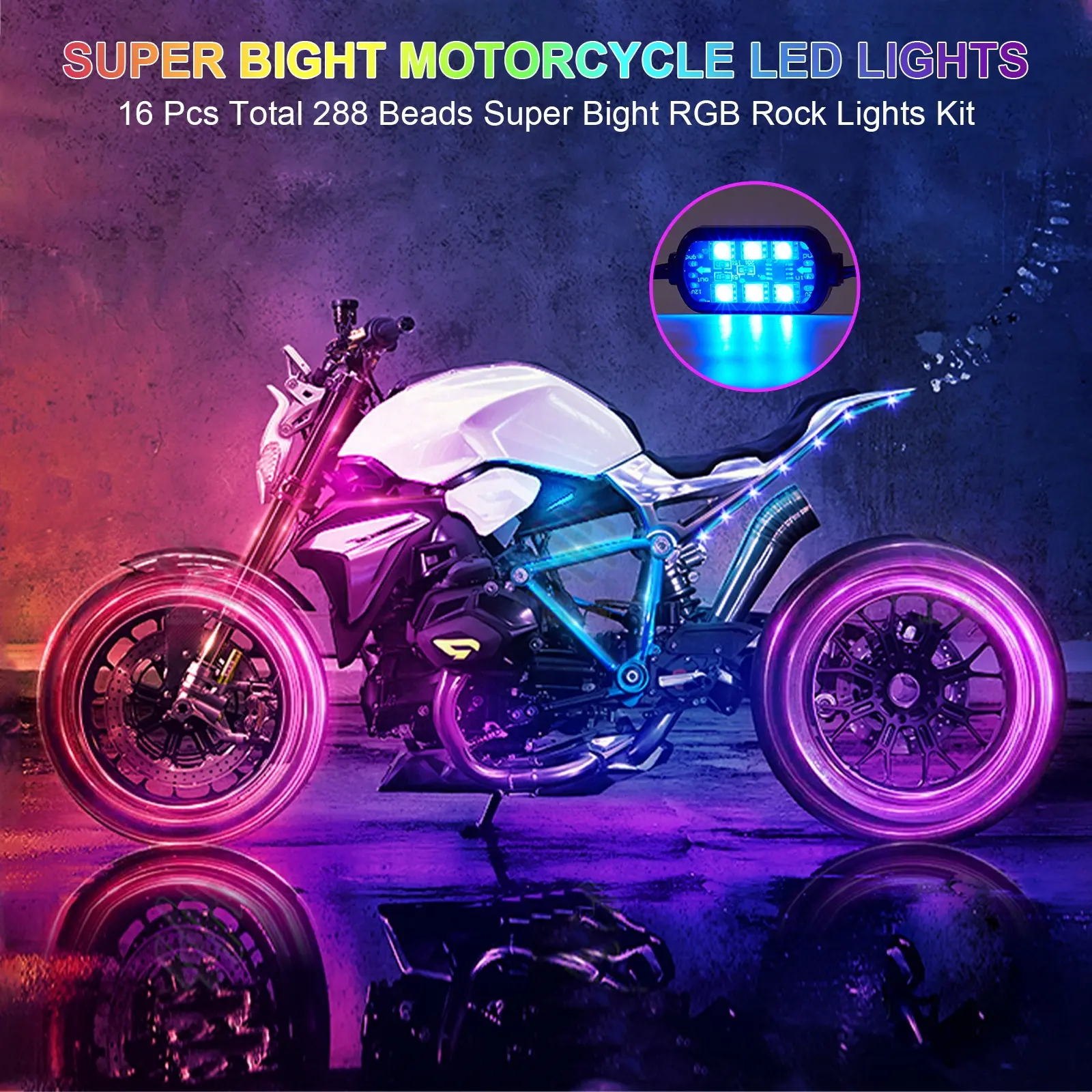16PCS Motorcycle LED Underglow APP Remote Control Lights LED Light for Motorcycle Ground Effect LED Strip Light
