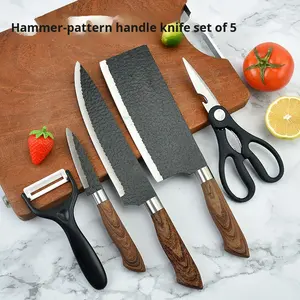 Juego de cuchillos de cocina de acero inoxidable grande de cinco piezas con caja de regalo elegante con textura martillada llamativa de Color forjado negro - Product Image 2