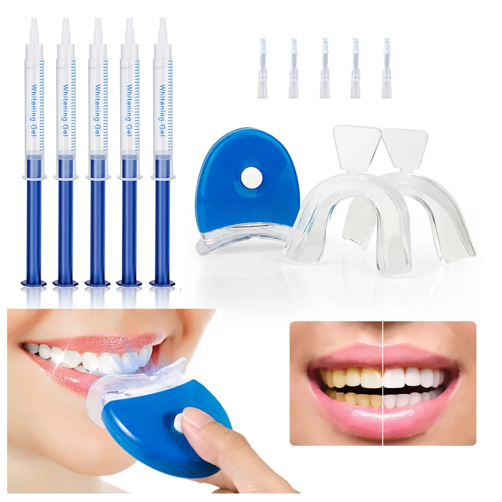 OEM gel blanqueador de dientes brillante reemplazar la batería LED luz azul Kit de blanqueamiento dental en casa