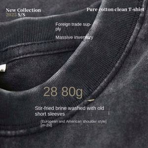 Men's 280G Retro Faded T-shirt European Size Short Sleeve Cotton Solid Pattern Digital Direct Injection Logo Oversize T Shirts - Product Image 4