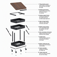 Chariot utilitaire roulant personnalisé ODM avec plateau inclinable imitation bois et panier de rangement en métal grillagé pour la maison, le bureau et les approvisionnements en gros