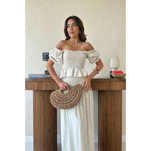 ชุดเซ็ตผ้าลินินสีเบจ Gipeli สำหรับผู้หญิง แขนสั้น สไตล์ Prairie Chic ระบายอากาศได้ดี ชุดเดรสสองชิ้น ขายส่ง - Product Image 3