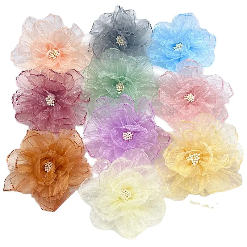 Bán Buôn Hàn Quốc Phong Cách Handmade 11Cm Organza 3D Rosebuds 9Cm DIY Nhân Tạo Trang Trí Hoa Handmade 6Cm Vải Hoa