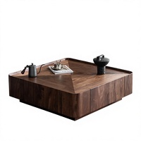 Table basse moderne en bois massif avec placage en noyer noir d'Amérique du Nord, style nordique, design de rangement, mobilier minimaliste italien