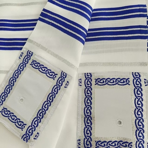 Scialli da Preghiera Ebraici Blu Argento in Poliestere, Tallit Ebraico, Scialli da Preghiera <span class=keywords><strong>Tzitzit</strong></span> - Product Image 5