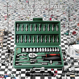 Kit d'outils de réparation automobile 53 pièces en acier au carbone et acier inoxydable finition chromée avec clé dynamométrique à cliquet, garantie 1 an - Product Image 2